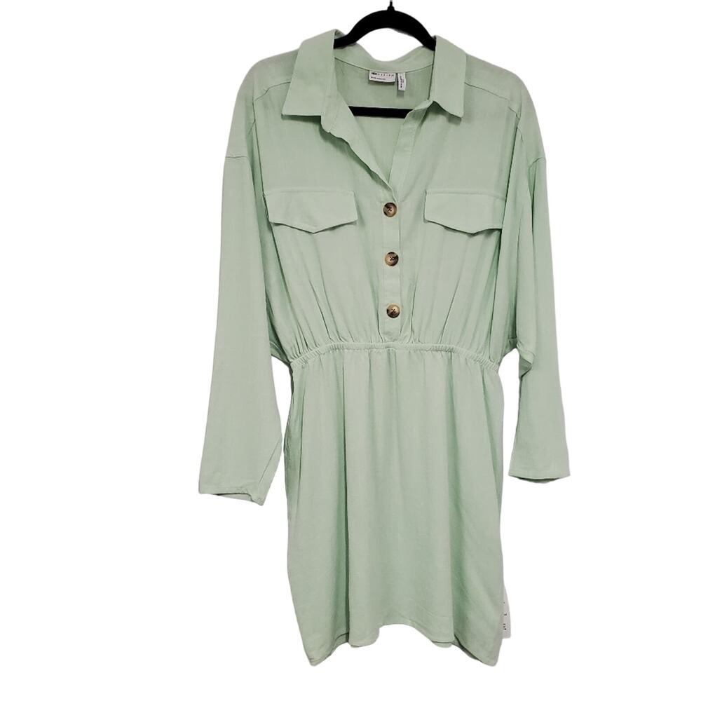 NEW ASOS Shirt Dress 10 Mint Green Button Down Long Sleeve Office Business Mini